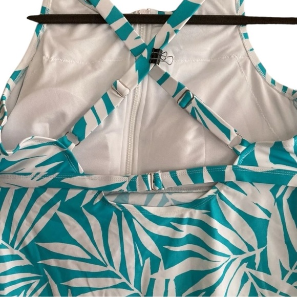 Tropical Blue and White Leaf Print Swim Tankini Top XL - Picture 4 of 4